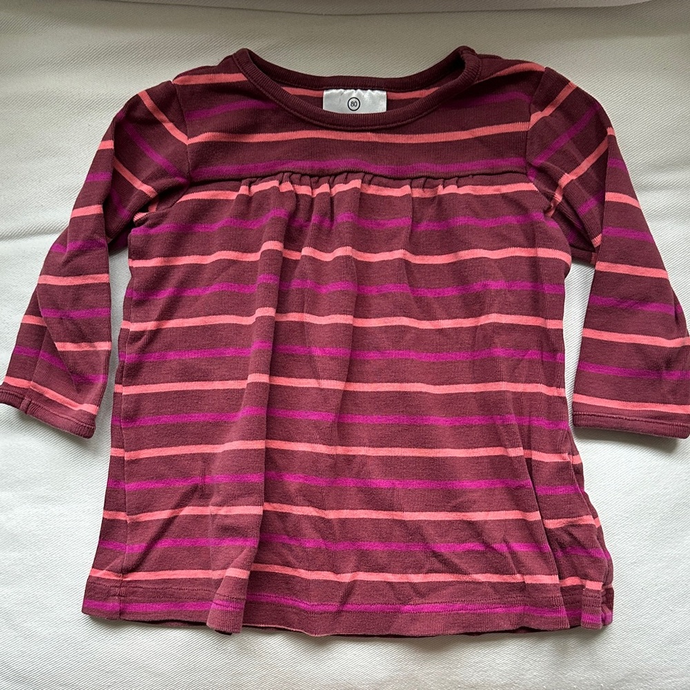 Hanna Andersson Pink and Brown Striped Long Sleeve Tee size 2/3